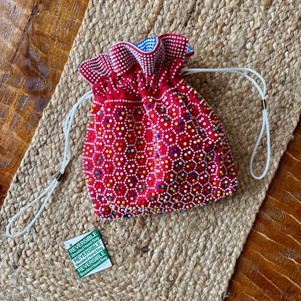 1960's rainbow beaded reversible pouch purse bag
NEW WITH TAGS!! Rare!! Red Blue